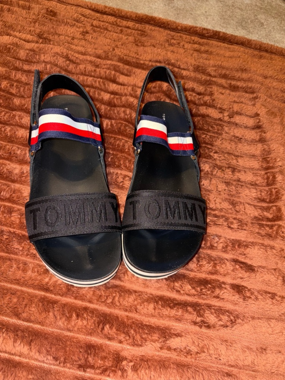 Tommy Hilfiger Women’s Navy Red White Logo Slingback Sandals